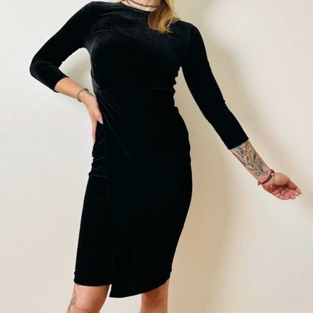 Banana Republic Soft Velour Velvet Side Twist Faux Slit Long Sleeve Midi Dress 0